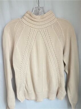 Aventura Cropped Cable-Knit Turtleneck Sweater Sz M